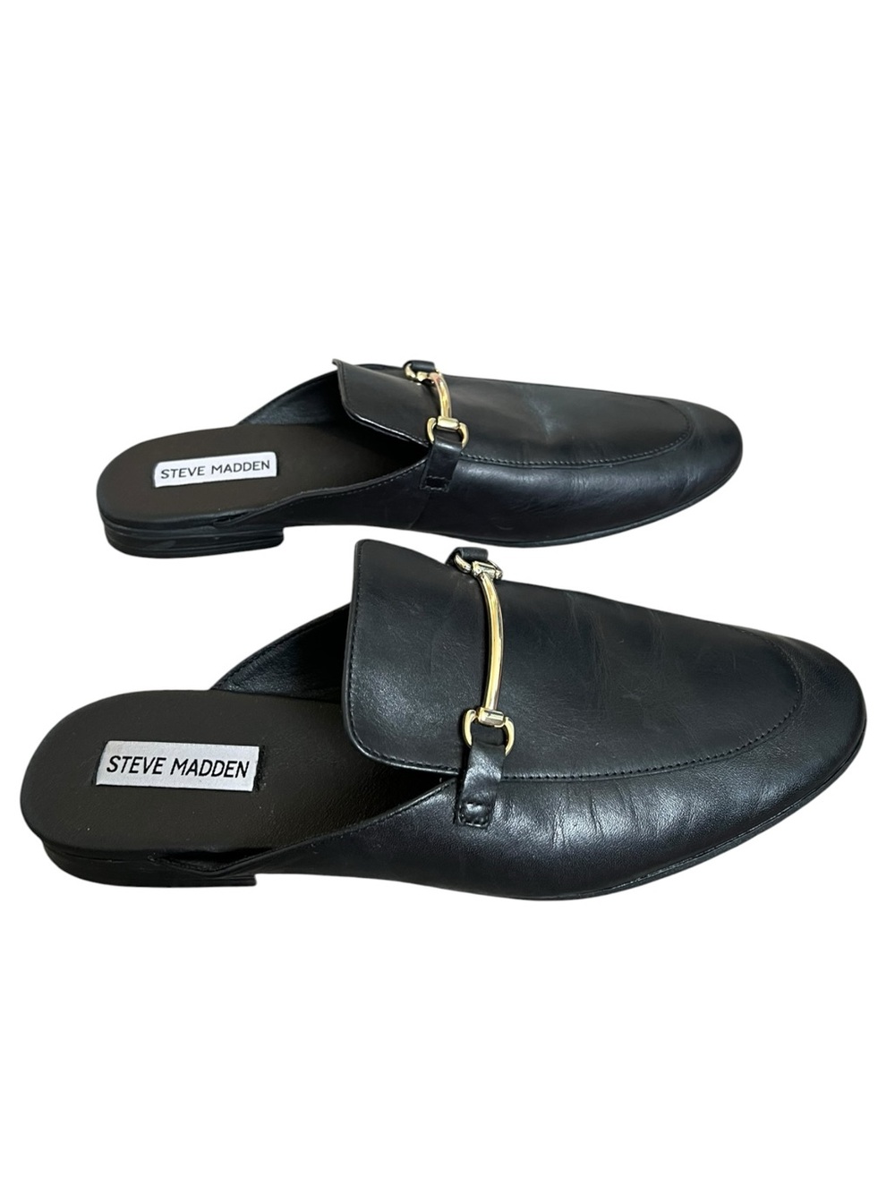 Steve Madden Black Leather Slip On Mules